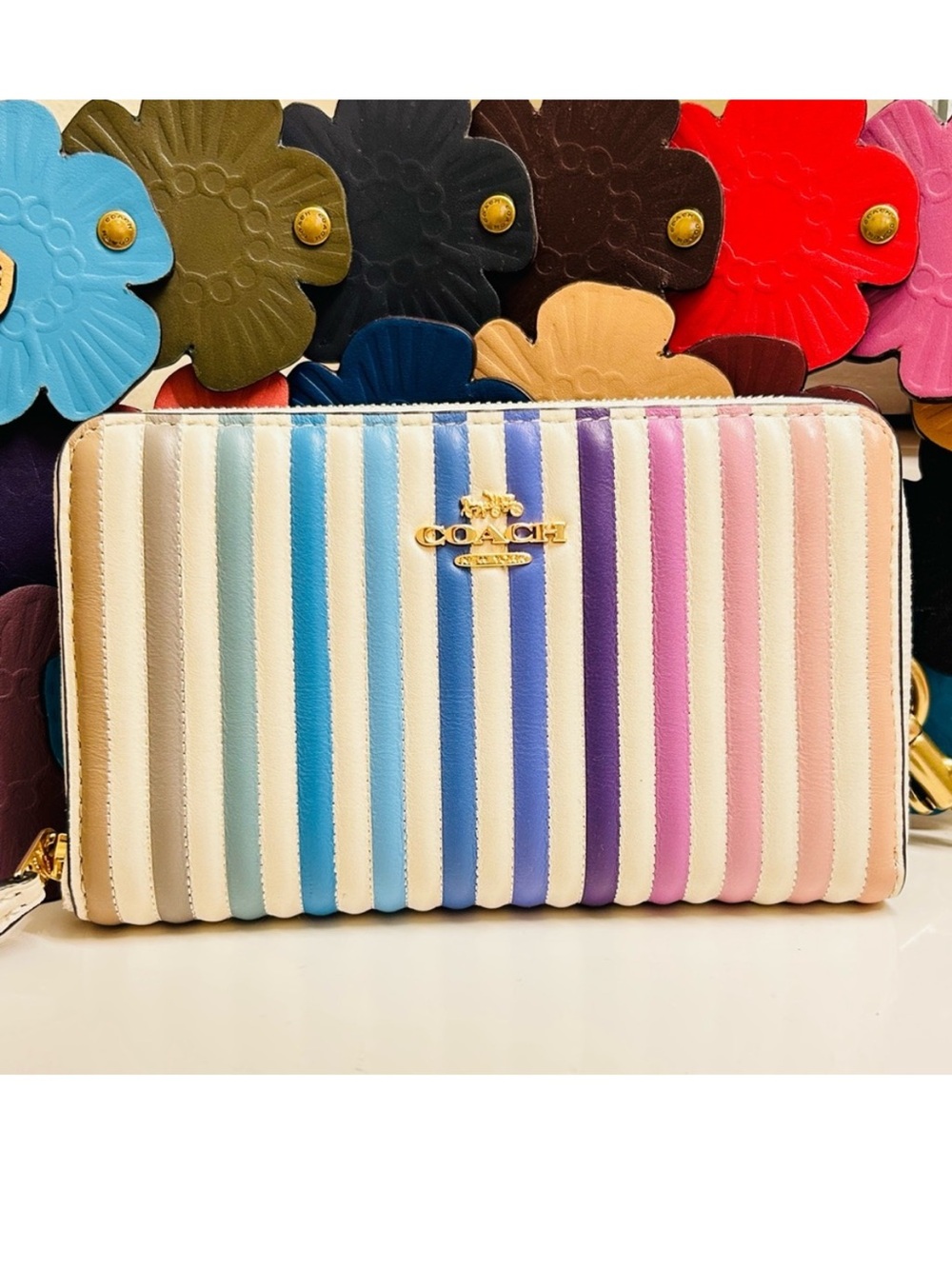 RARE Coach Ombre Rainbow Striped Zip Around Wallet